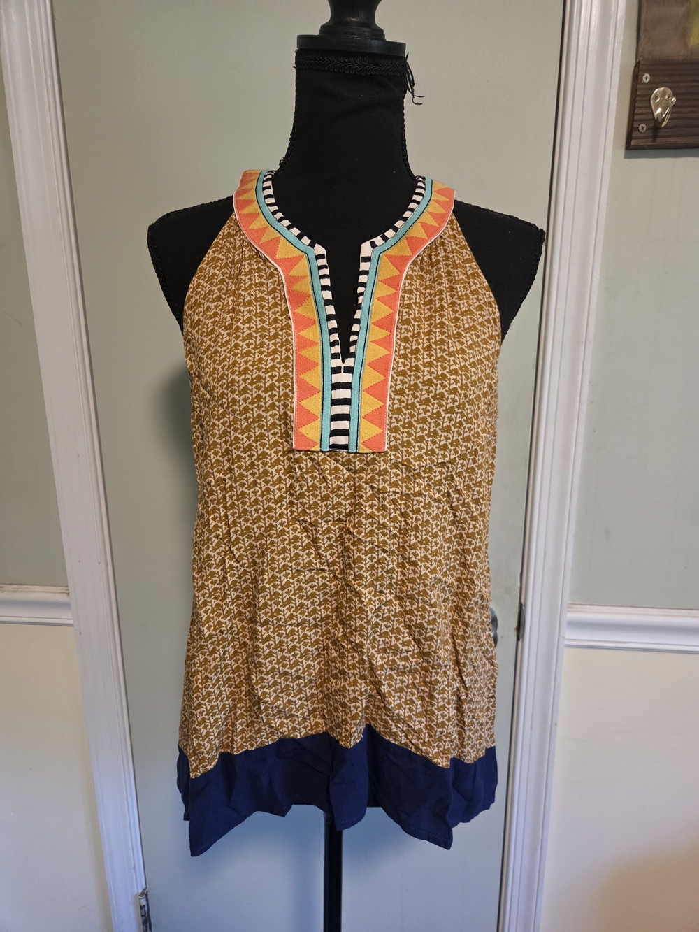 Boho Embroidered Mustard Halter Tank Top